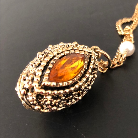VINTAGE AMBER MARQUIS PENDANT W/PEARLS - Picture 12 of 15